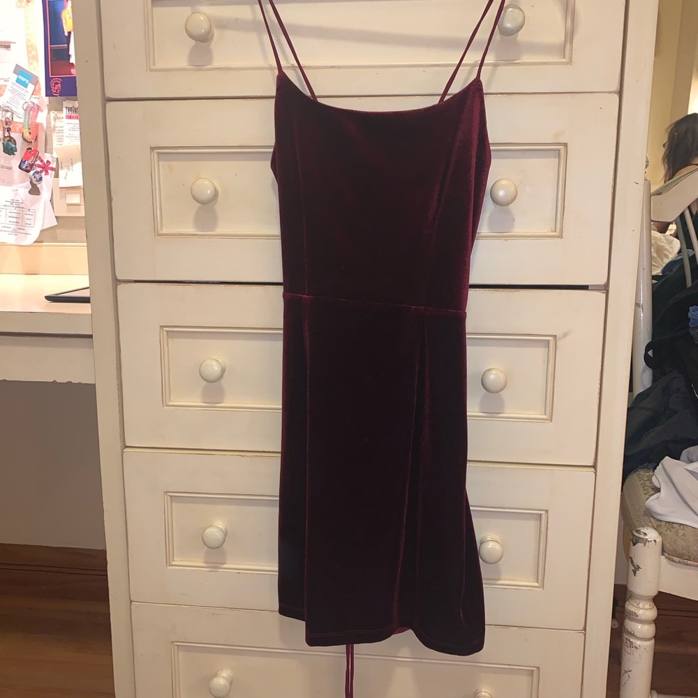 skylar+madison dark red velvet mini dress